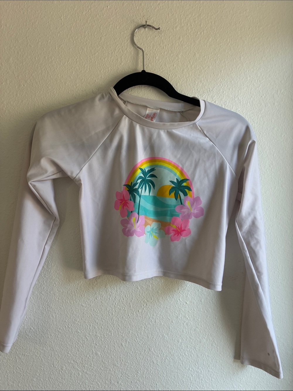 Cat & Jack White Girls' Long-Sleeve Tropical Graphic Rashguard